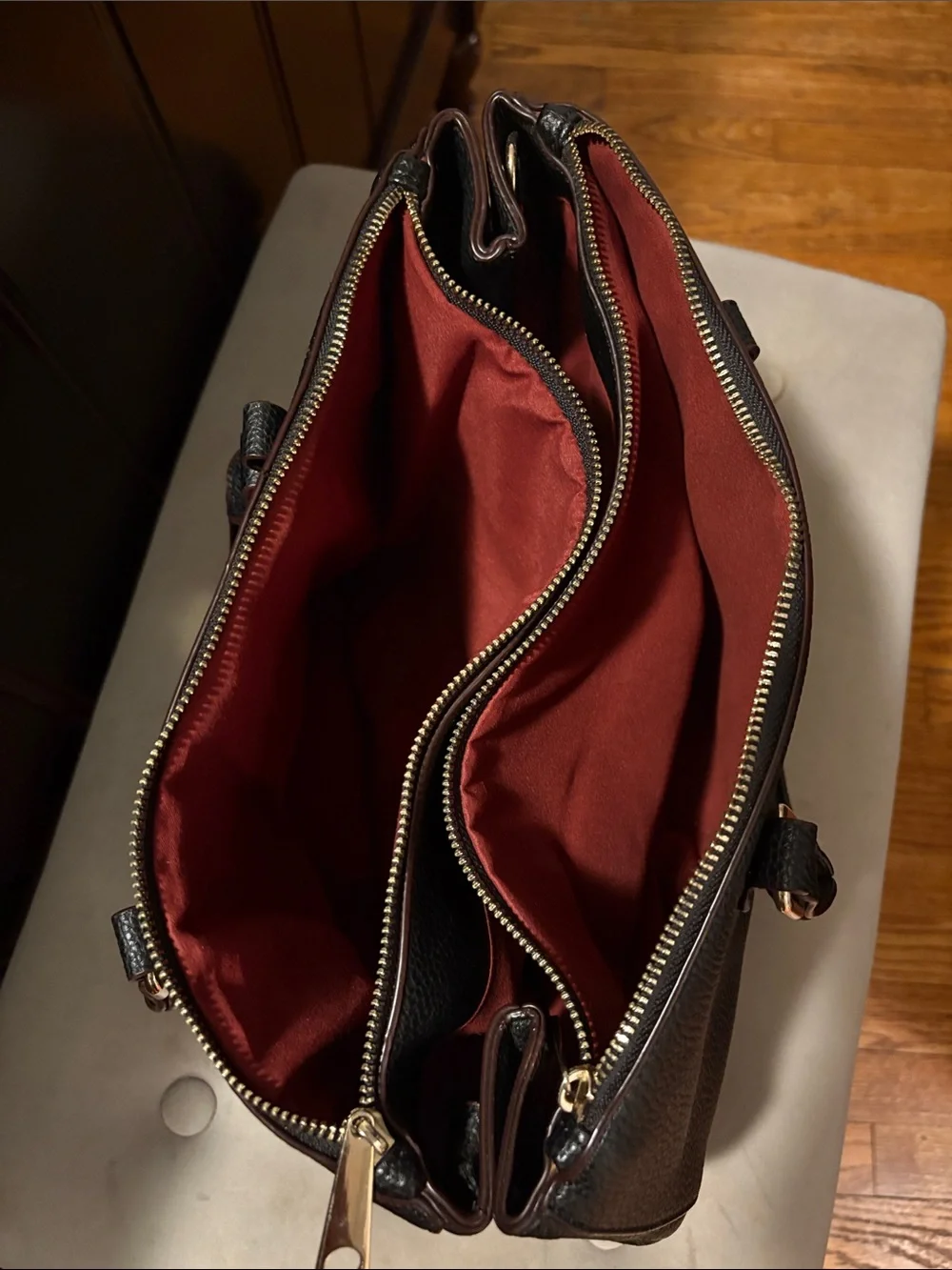 Tory Burch Black Pebbled Leather Satchel with Gold Logo